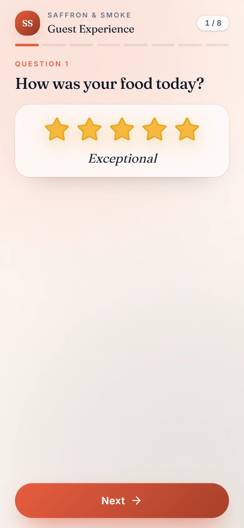 Guest questionnaire — star rating question