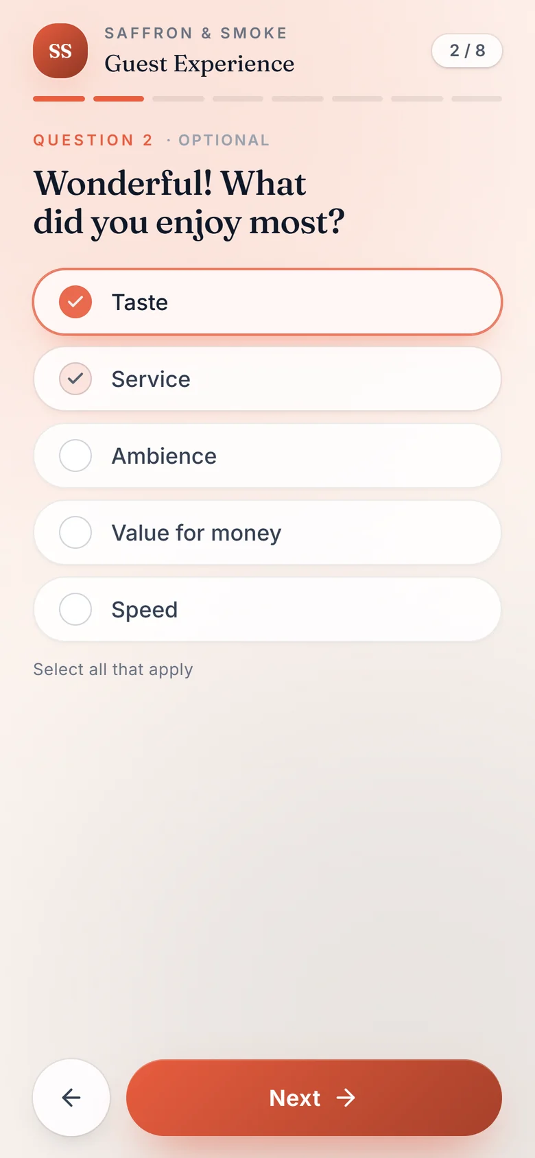 Guest questionnaire — multiple-choice question