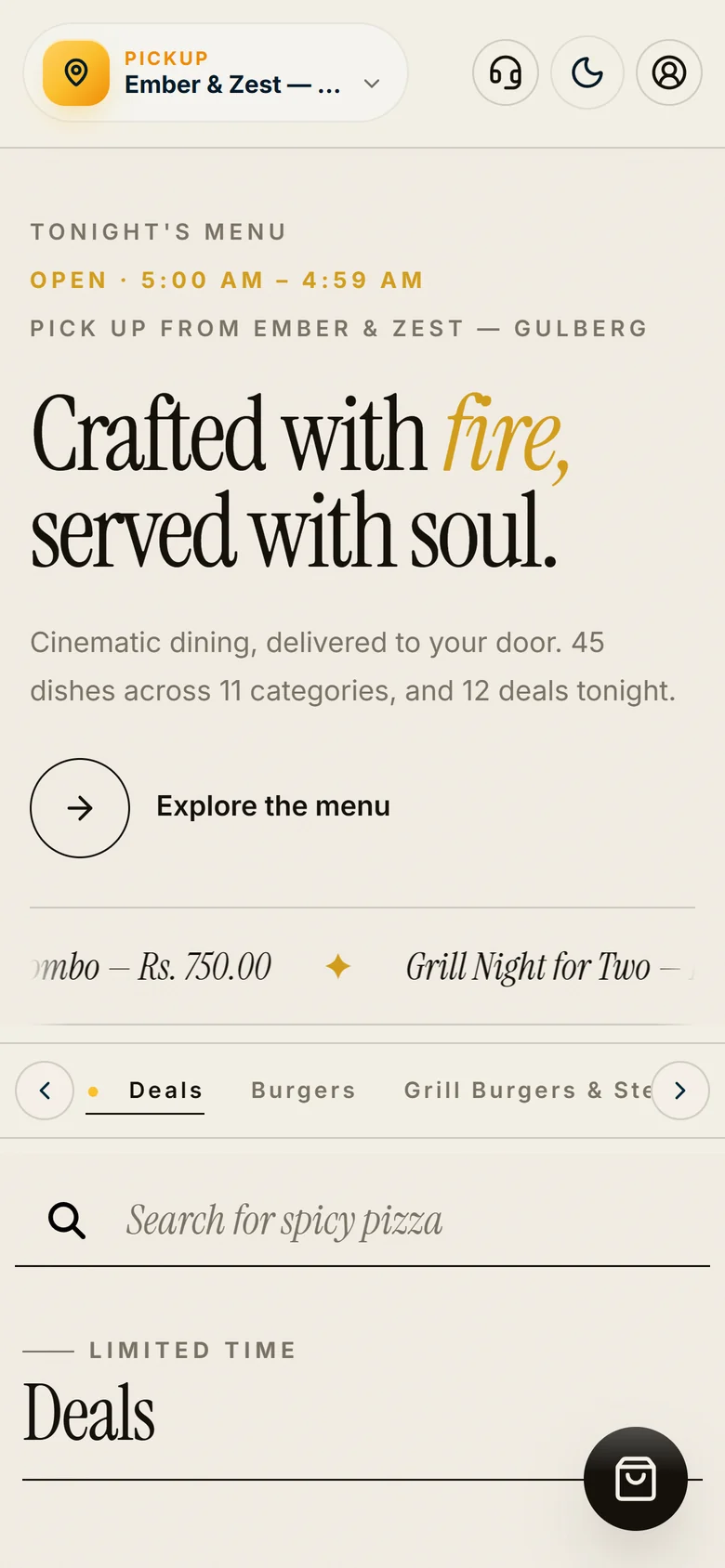 Storefront in the Editorial Menu design on a phone