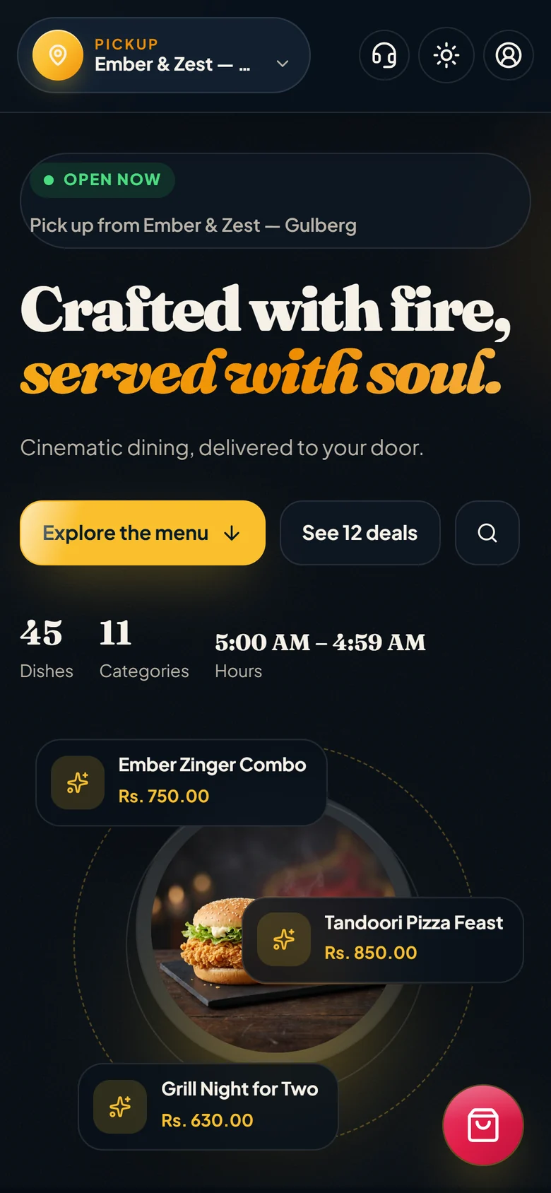 Storefront in the Midnight Kitchen design on a phone